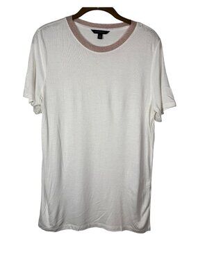 Banana Republic Medium White Short Sleeve Metallic Pink Trim Minimalist Old Mone